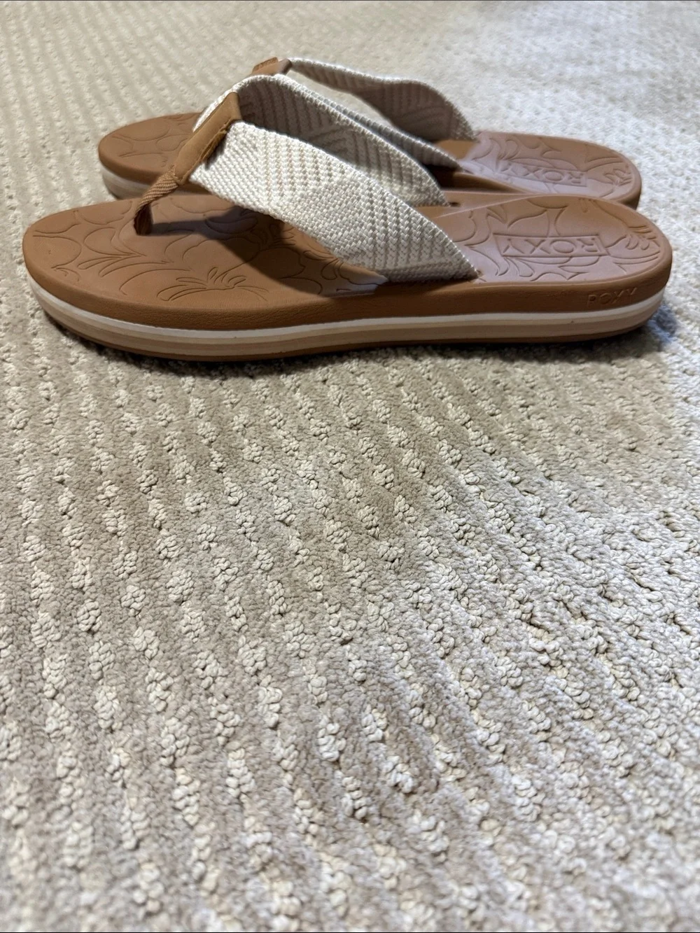 Roxy Brown and White Woven Strap Flip Flop Sandals - Picture 2 of 3